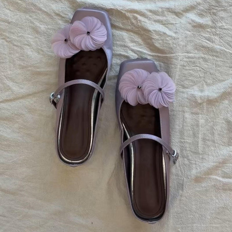 Women's Mary Jane Flats with Detachable Flower - Image 1