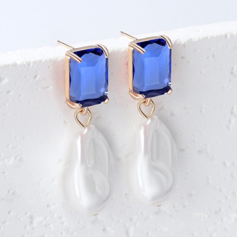 Linsoir beads Fashion Pearl Drop Earrings for Women With Crystal - Rhinestone Statement Earrings with Pearl Dangling Studs - Large White Baroque Pearl Earrings for Bridesmaid Wedding Party Birthday Holiday - Image 3