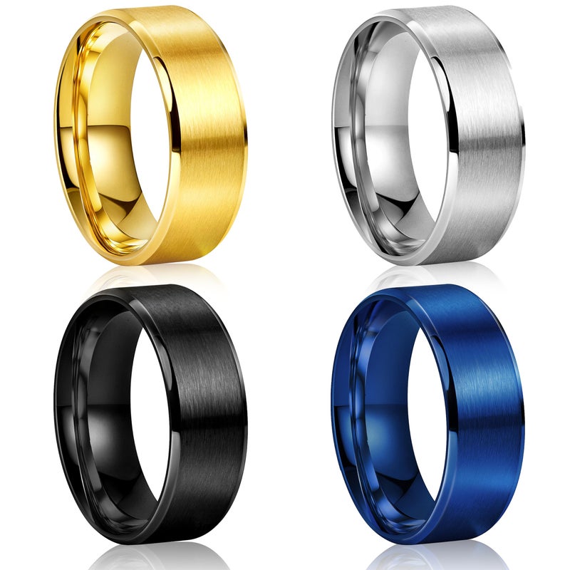 Poxtex Mens Rings Wedding Band, Stainless Steel Non Tarnish Cool Anillos Para Hombre Simple Brushed Band Rings for Men Size 12 - Image 1