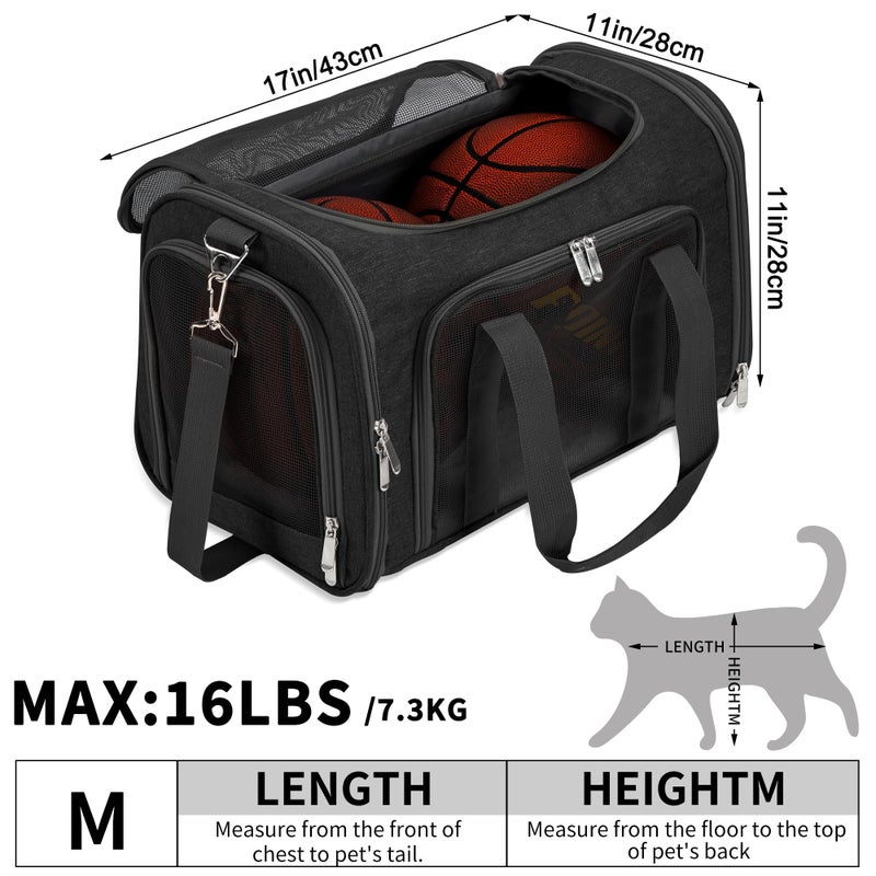 LEHNI Soft-Sided Cat/Dog/Pet Carrier, Collapsible Pets Travel Carriers for Big Cats/Small Dogs with Shoulder Strap & Removable Mat, Mesh Puppy Carry Bag, Up to 16 Lbs, TSA Airline Approved(Black) - Image 3