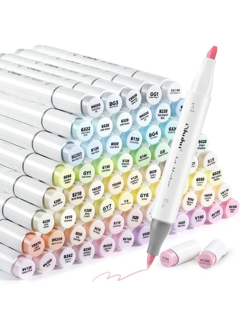 Ohuhu Ohuhu Pastel Markers Based -96 Pastel Colors of Honolulu Sweetness + Blossoming - Double Tipped Art Markers for Artist Adults' Coloring Illustration - Brush & Chisel - Refillable Ink  - Image 1