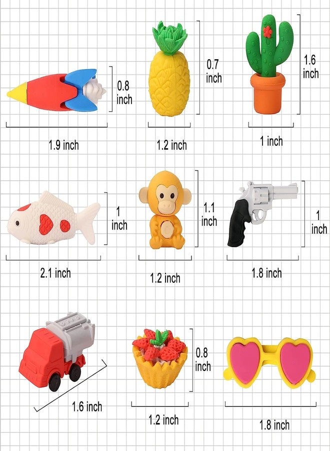 MAPLE Erasers For Kids|Animal|Pencil Erasers|Kawaii Puzzle 3D Jungle Combo Food Fancy Theme Cute Toy Fun Small Stylish Colourful Mini Cartoon Set For Return Gift For Kids Girls Boys(48),Multi-Color - Image 3