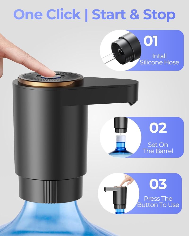 5 Gallon Water Pump Dual Motor Fast Flow Electric Water Dispenser - USB-C Portable Water Jug Pump for Camping Office RV - Image 4