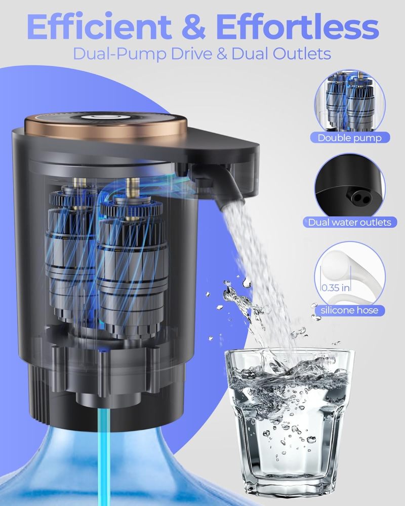 5 Gallon Water Pump Dual Motor Fast Flow Electric Water Dispenser - USB-C Portable Water Jug Pump for Camping Office RV - Image 3