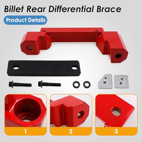 KITONLA Billet Rear Differential Brace, Compatible with 2015-2023 Chrysler 300, Dodge Charger/Challenger SRT Hellcat Scat Redeye, Red - Image 5