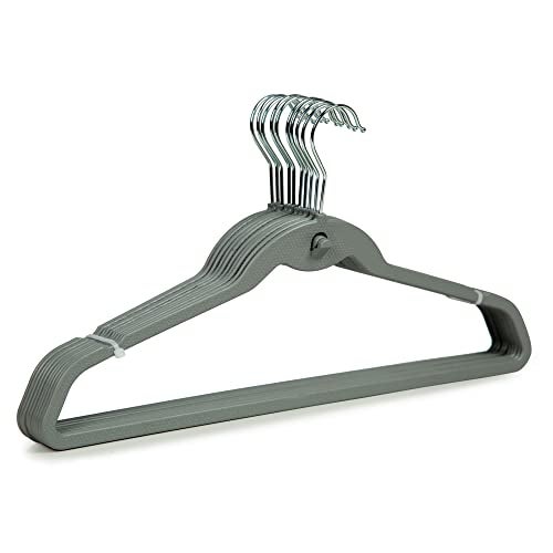 Gluman Stainless Steel Clothes Hanger Space Saving Hanger Wardrobe Storage Organizer Wide Plastic & Anti Rust Hooks |Multipurpose Hanger Organizer (Pack of 10) Grey - Image 1