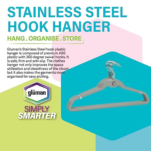 Gluman Stainless Steel Clothes Hanger Space Saving Hanger Wardrobe Storage Organizer Wide Plastic & Anti Rust Hooks |Multipurpose Hanger Organizer (Pack of 10) Grey - Image 2