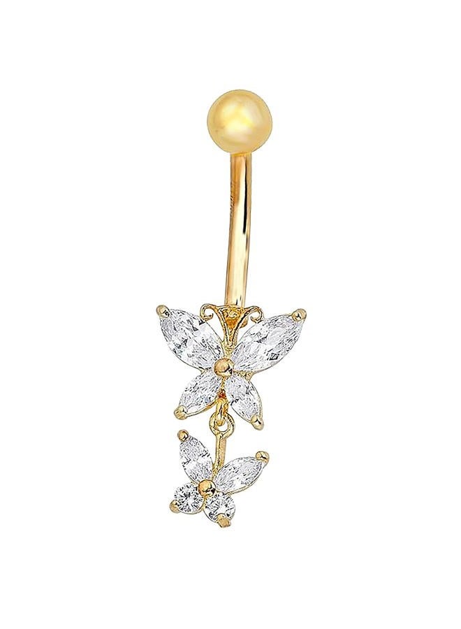Ritastephens 14k Yellow Gold CZ Butterfly Link Cubic Zirconia Belly Ring, Yellow Gold,Cubic Zirconia, cubic-zirconia - Image 1