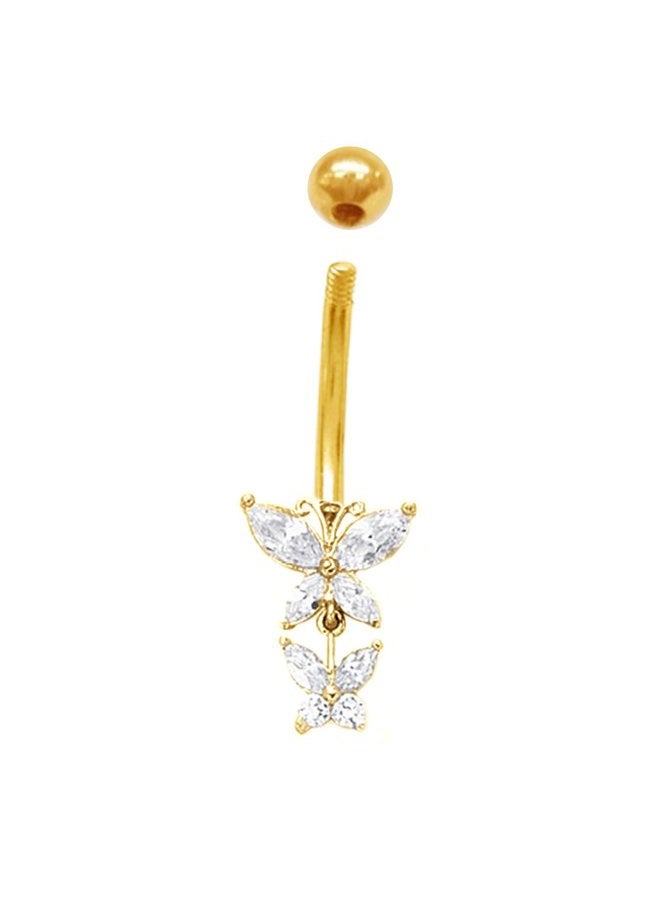 Ritastephens 14k Yellow Gold CZ Butterfly Link Cubic Zirconia Belly Ring, Yellow Gold,Cubic Zirconia, cubic-zirconia - Image 2