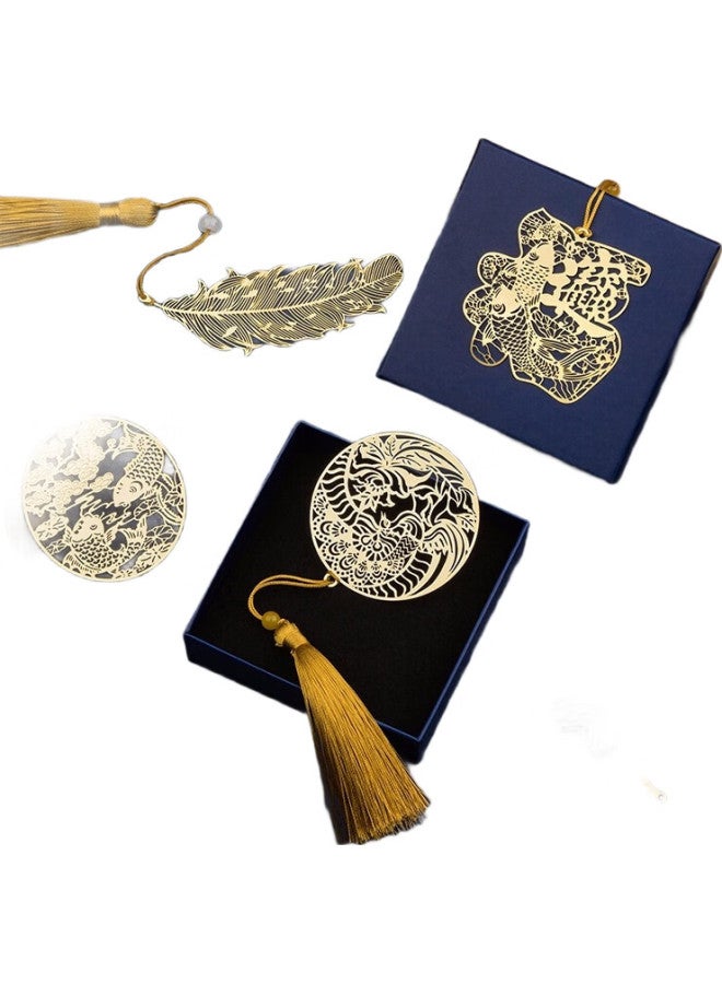 Tianse Huangtong Ye Mai Bookmark Gift Box, Metal Vintage-Style Souvenir, Graduation Commemoration, Teacher'S Day Gift, Birthday Present For Male And Female Teachers, Annual Meeting Gift For Classmates, Ts-5868 Carp Leaping Over The Dragon Gate - Image 3