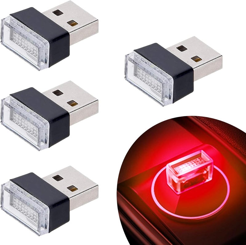 FEBRYTOLD 4Pcs Red USB Car Interior Atmosphere Lamps, Universal Mini Led USB Lights for Car Decoration, Lighting - Image 1