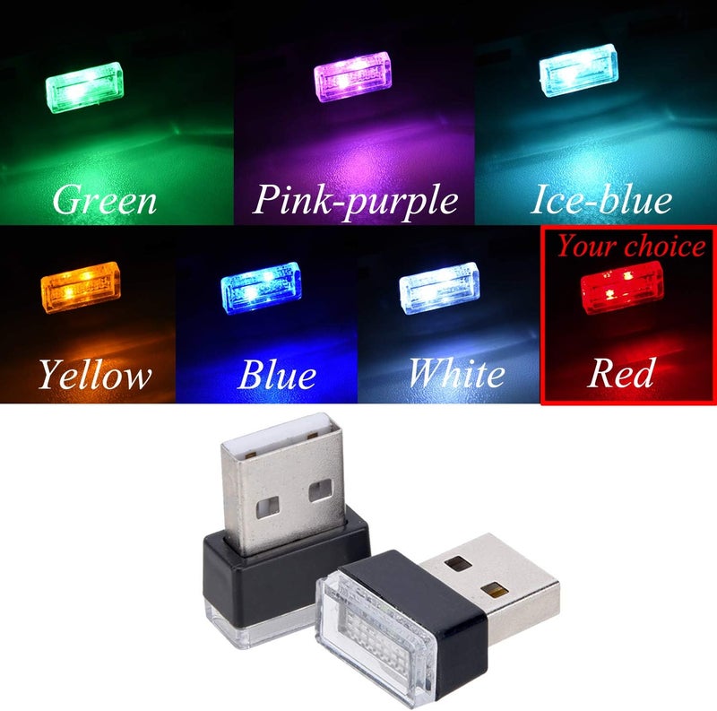 FEBRYTOLD 4Pcs Red USB Car Interior Atmosphere Lamps, Universal Mini Led USB Lights for Car Decoration, Lighting - Image 2