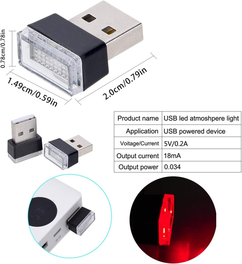 FEBRYTOLD 4Pcs Red USB Car Interior Atmosphere Lamps, Universal Mini Led USB Lights for Car Decoration, Lighting - Image 3
