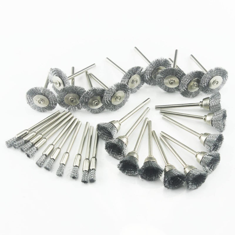 JUNLIXN ð‰ð”ðð‹ðˆð—ð 30 Pcs Wire Brush Wheel, 1/8 Inch Shank Coarse Crimped Steel Wire Brushes Kits for Dremel Rotary Tool (Silver) - Image 2
