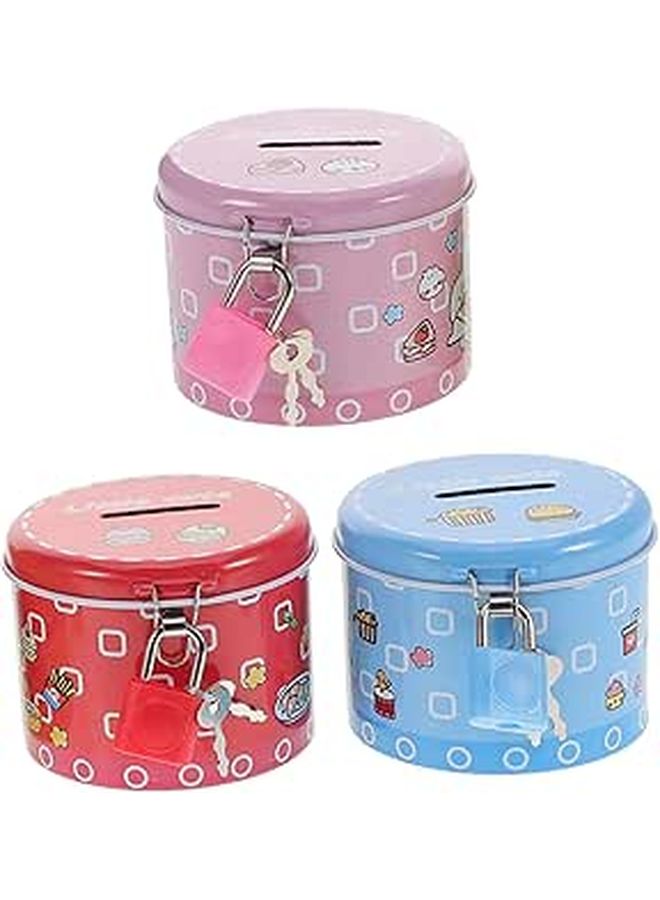 Tinplate Piggy Bank With Lock 3 Pack Metal Money Holder For Standard Coins - Image 1