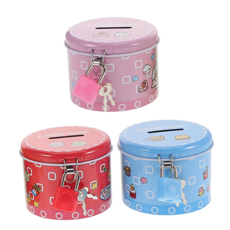 Tinplate Piggy Bank With Lock 3 Pack Metal Money Holder For Standard Coins - Image 2