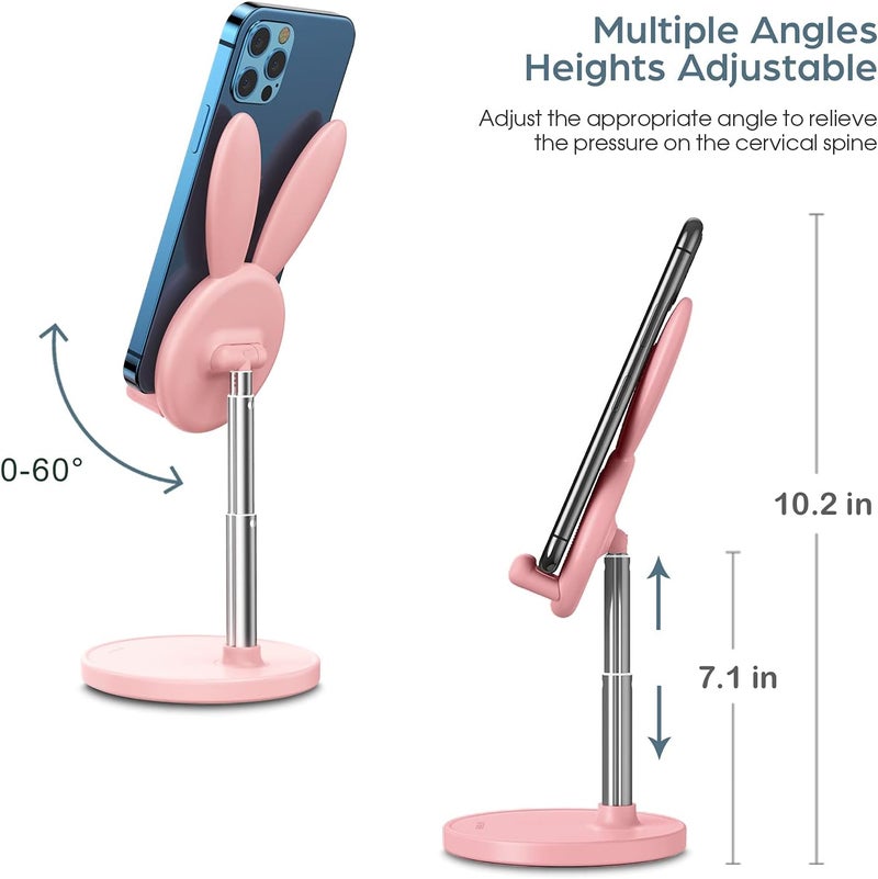 Oatsbasf Cute Phone Stand, Adjustable Bunny Phone Stand for Desk, Thick Case Friendly Phone Holder Stand, Compatible with iPhone, Kindle, iPad, Switch, Tablets, All Phones (Pink) - Image 5