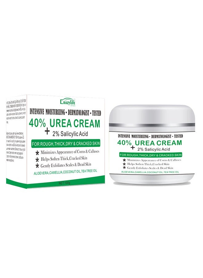 Crazylife 40% Urea Cream and 2% Salicylic Acid, Moisturizing Hand and Foot Cream for Chapped Chapped Hands, Softening and Thickening of the Skin, Hand and Foot Exfoliation Moisturizing Cream - 100g ﻿  - Image 1