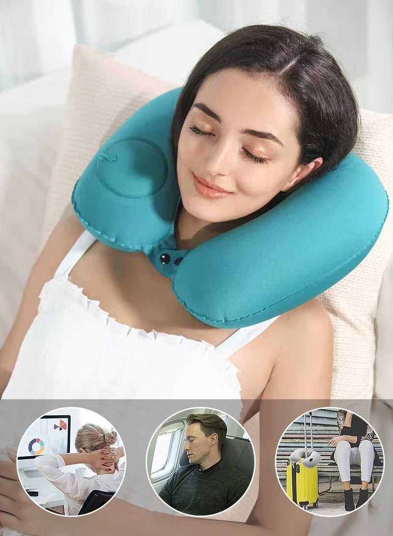 Beirui Inflatable U-Shape Pillow, Soft Foldable Cervical Pillow, Inflatable Travel Pillow with Built-in Pump, Neck Support Pillow for Sleeping and Resting on Planes, Trains, Offices, Camping, Traveling  - Image 2