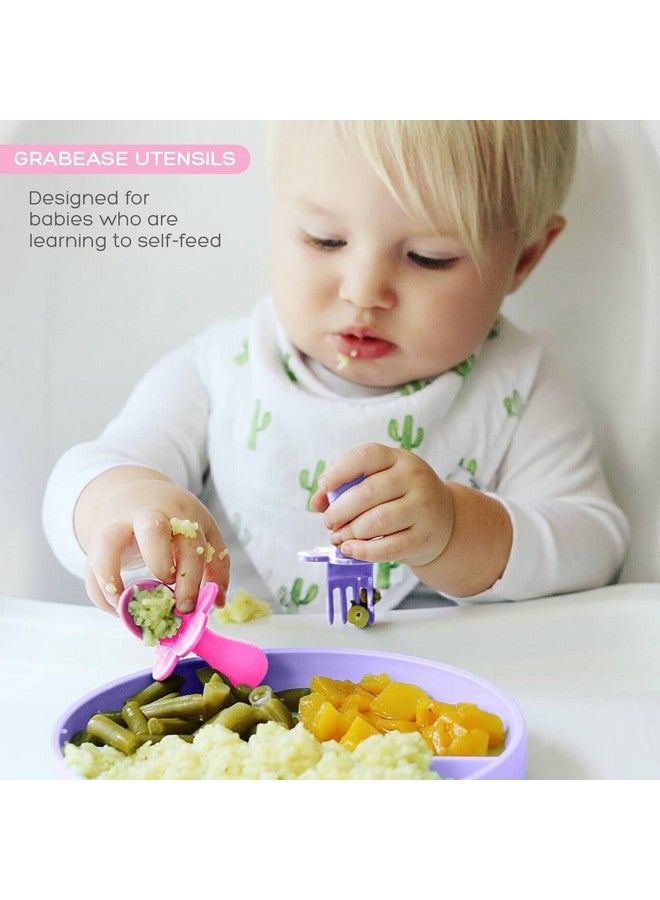 Grabease Baby Spoons Baby Led Weaning Supplies Toddler Forks Feeding, BPA-Free & Phthalate-Free for & Toddler, 2 Sets, Blush and Lavender - Training Utensils - Self Feeding Spoon - Image 2