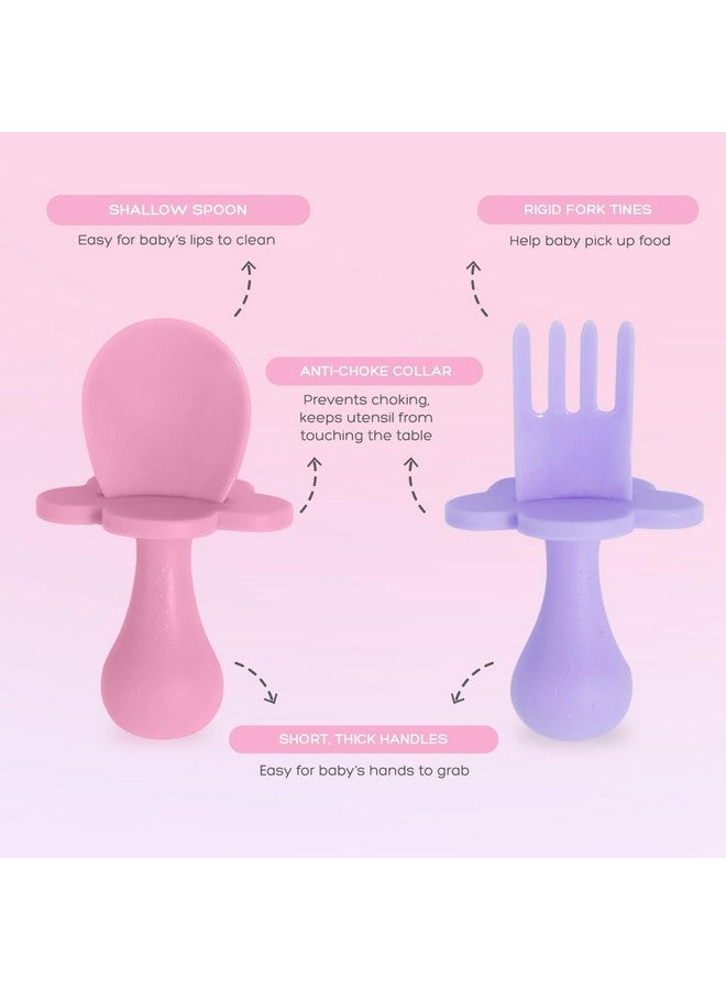 Grabease Baby Spoons Baby Led Weaning Supplies Toddler Forks Feeding, BPA-Free & Phthalate-Free for & Toddler, 2 Sets, Blush and Lavender - Training Utensils - Self Feeding Spoon - Image 4