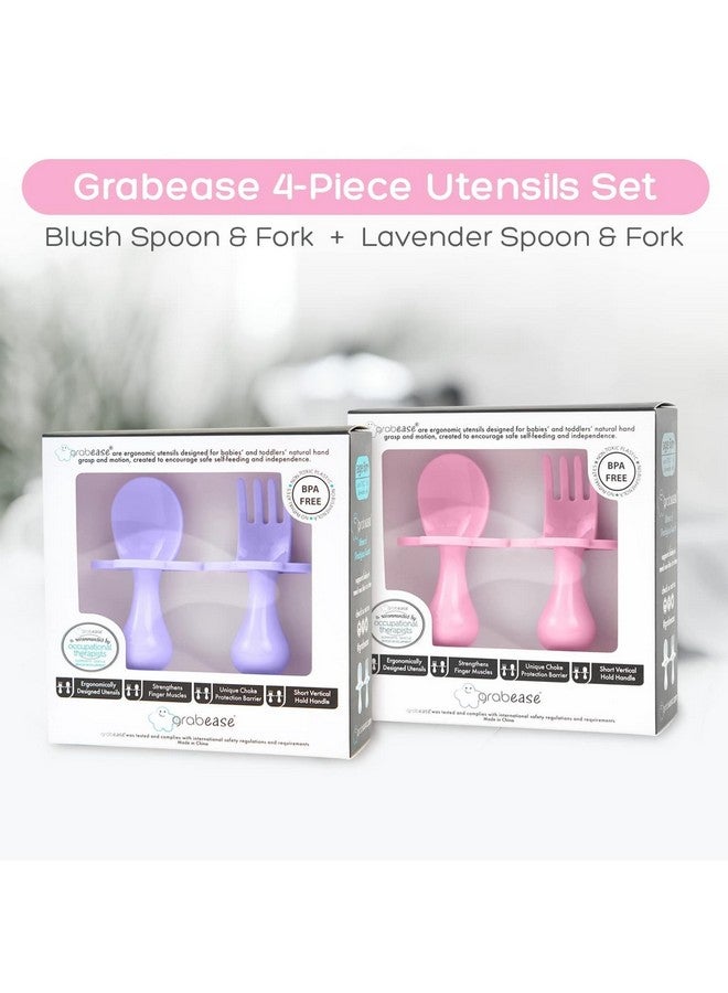 Grabease Baby Spoons Baby Led Weaning Supplies Toddler Forks Feeding, BPA-Free & Phthalate-Free for & Toddler, 2 Sets, Blush and Lavender - Training Utensils - Self Feeding Spoon - Image 1