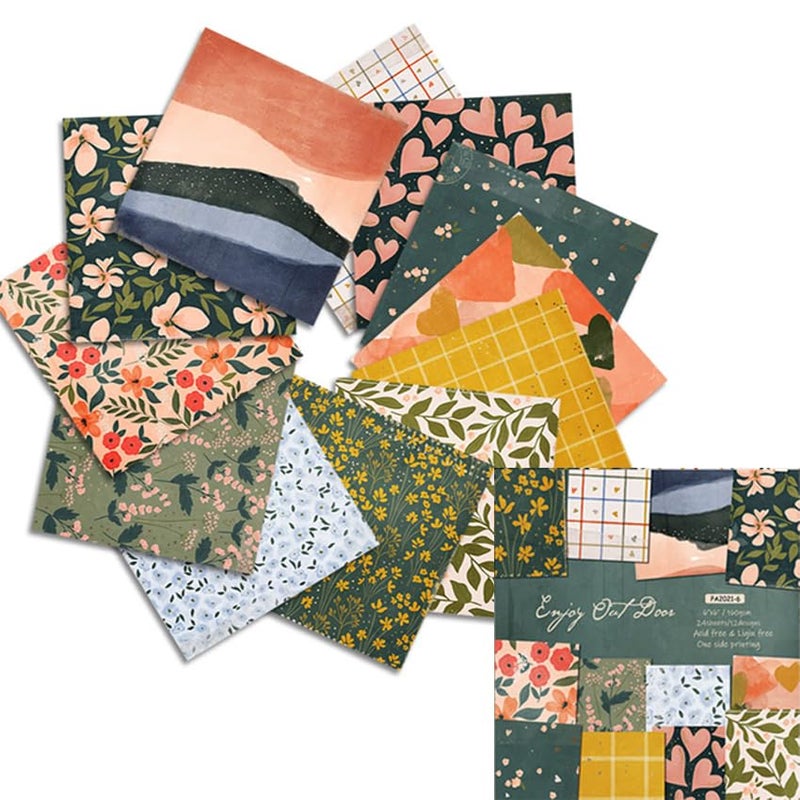 WenTigDY Scrapbook Paper Pad,Cardstock Paper Decorative Craft Papers,6"X6" Garden Floral Patterned Papers, 12 colours, 2 sheets per colour, 24 sheets for Vintage Crafts Junk Journal Supplies - Image 1