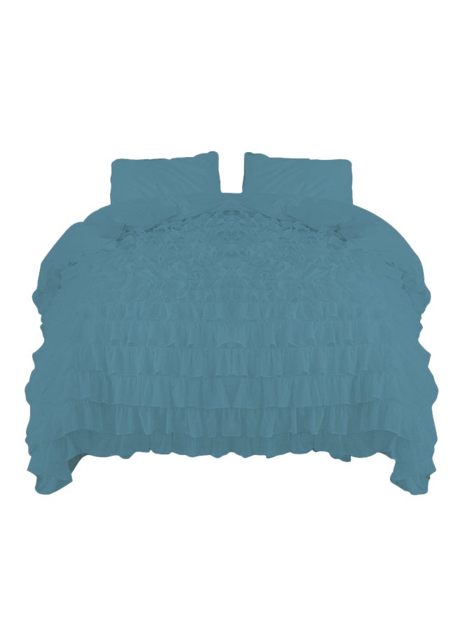NIBEMINENT 3-Piece Ruffled Egyptian Cotton Duvet Cover Set Blue - Image 1
