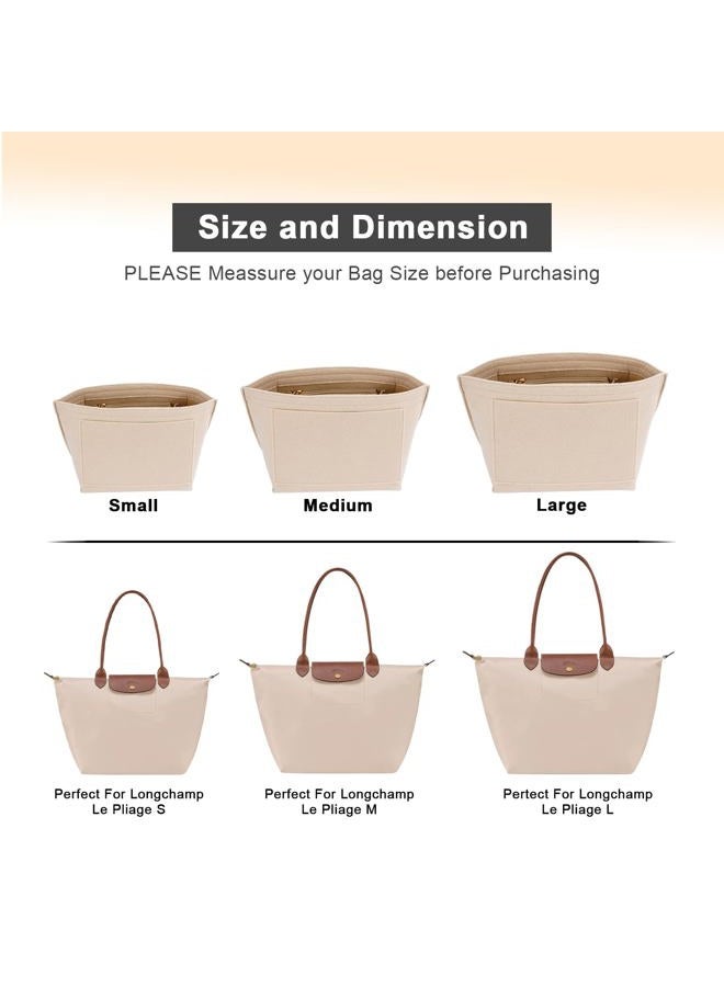 LOUKAYCCI Felt Purse Organizer Insert for Longchamp Le Pliage M Handbag Insert (Medium Beige) - Image 4