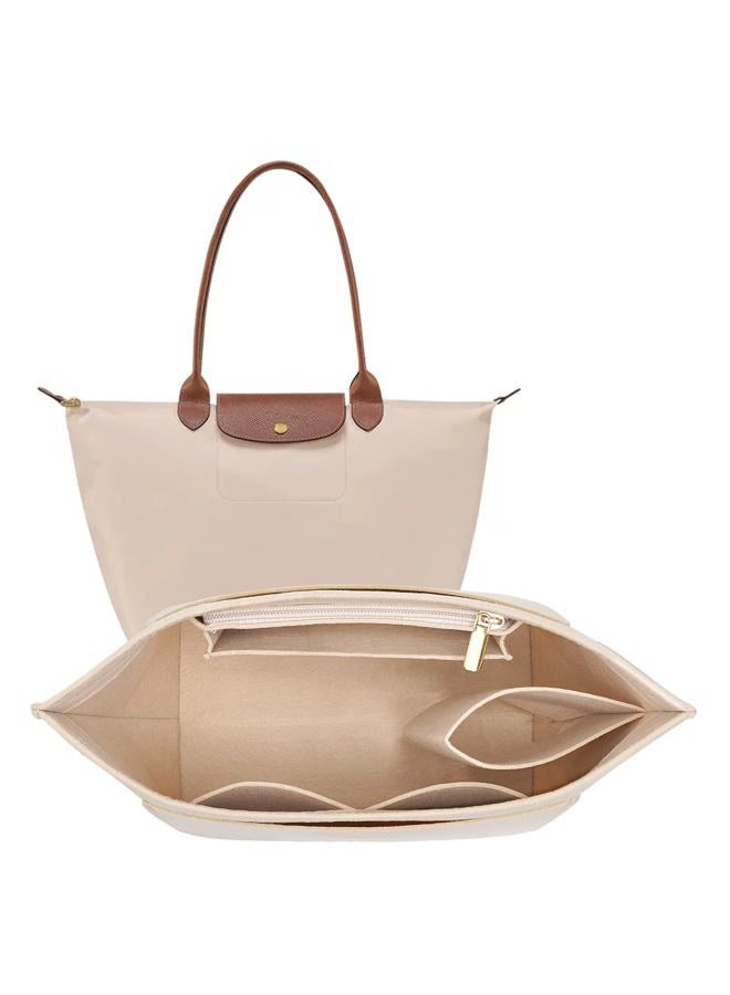 LOUKAYCCI Felt Purse Organizer Insert for Longchamp Le Pliage M Handbag Insert (Medium Beige) - Image 1