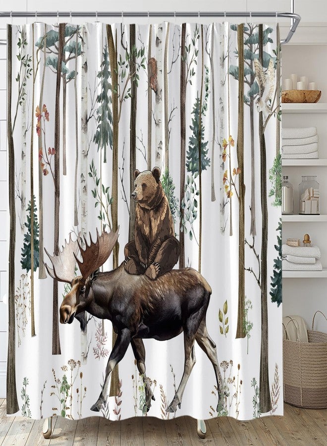 EVRCVAR Rustic Bear Shower Curtain Forest Animal Moose Funny Deer Cabin Tree Hunting Lodge Camping Farmhouse Country Rural Wildlife Vintage Brown Gray Bathroom Decor 70WX70H in with Hook - Image 1