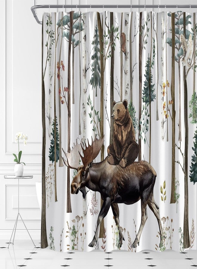 EVRCVAR Rustic Bear Shower Curtain Forest Animal Moose Funny Deer Cabin Tree Hunting Lodge Camping Farmhouse Country Rural Wildlife Vintage Brown Gray Bathroom Decor 70WX70H in with Hook - Image 2