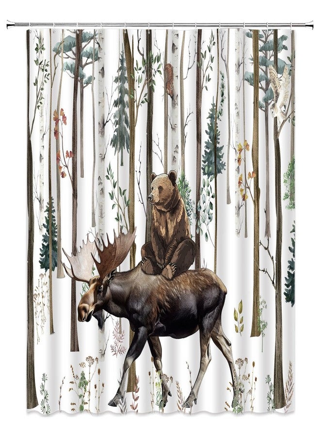 EVRCVAR Rustic Bear Shower Curtain Forest Animal Moose Funny Deer Cabin Tree Hunting Lodge Camping Farmhouse Country Rural Wildlife Vintage Brown Gray Bathroom Decor 70WX70H in with Hook - Image 4