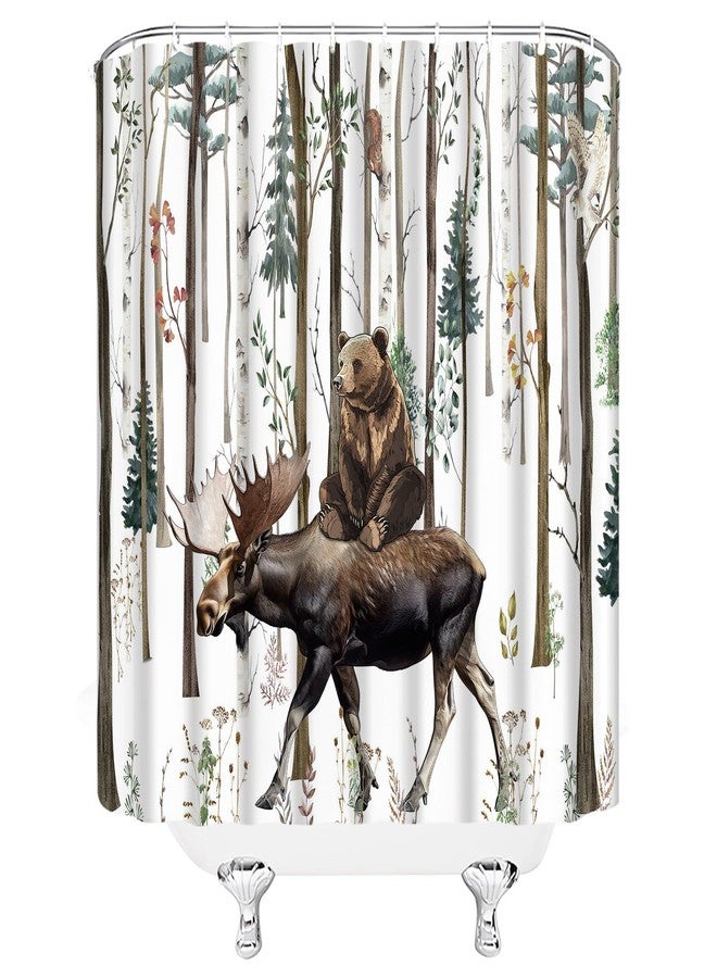 EVRCVAR Rustic Bear Shower Curtain Forest Animal Moose Funny Deer Cabin Tree Hunting Lodge Camping Farmhouse Country Rural Wildlife Vintage Brown Gray Bathroom Decor 70WX70H in with Hook - Image 3