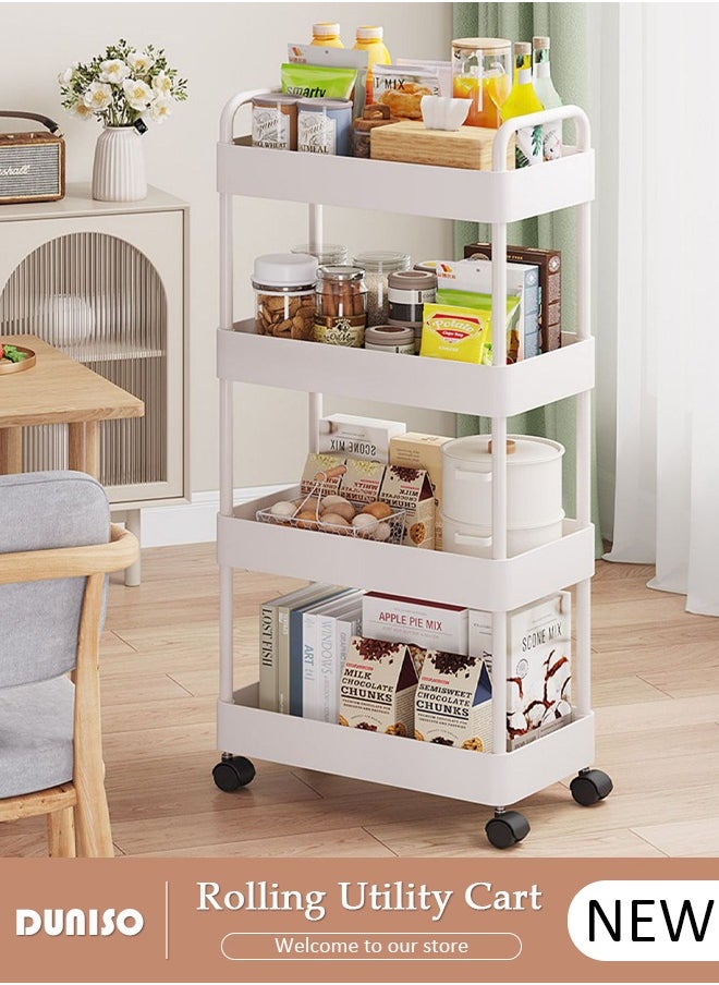 DUNISO 4 Tier Rolling Utility Cart Organizer,  Rolling Metal Storage Organizer,Mobile Utility Cart,Kitchen Trolley Cart,Mobile Shelving Unit For Kitchen, Bedroom, Bathroom, Office, Laundry Room And Garage  - Image 1