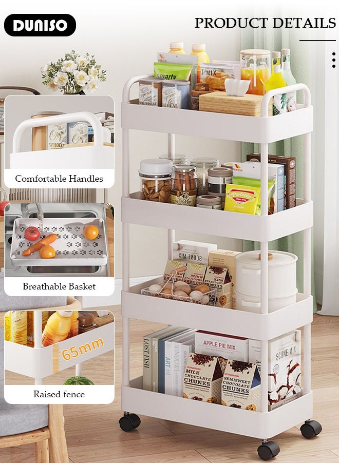 DUNISO 4 Tier Rolling Utility Cart Organizer,  Rolling Metal Storage Organizer,Mobile Utility Cart,Kitchen Trolley Cart,Mobile Shelving Unit For Kitchen, Bedroom, Bathroom, Office, Laundry Room And Garage  - Image 2