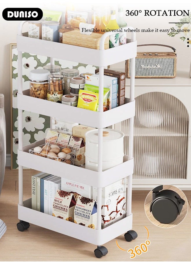 DUNISO 4 Tier Rolling Utility Cart Organizer,  Rolling Metal Storage Organizer,Mobile Utility Cart,Kitchen Trolley Cart,Mobile Shelving Unit For Kitchen, Bedroom, Bathroom, Office, Laundry Room And Garage  - Image 5