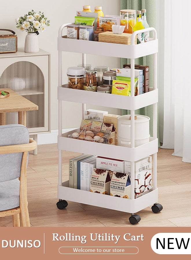 DUNISO 4 Tier Rolling Utility Cart Organizer,  Rolling Metal Storage Organizer,Mobile Utility Cart,Kitchen Trolley Cart,Mobile Shelving Unit For Kitchen, Bedroom, Bathroom, Office, Laundry Room And Garage - Image 1