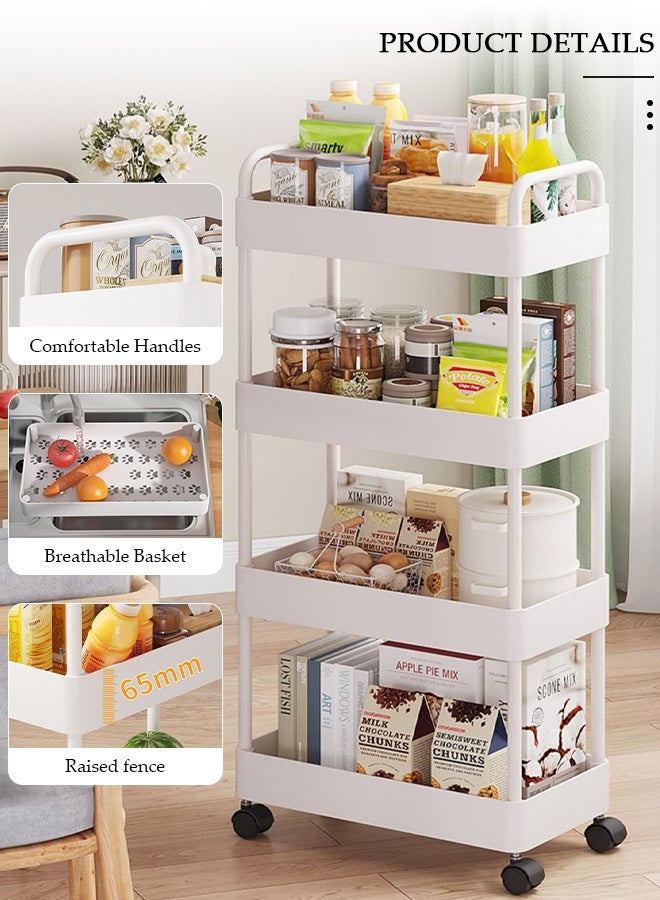 DUNISO 4 Tier Rolling Utility Cart Organizer,  Rolling Metal Storage Organizer,Mobile Utility Cart,Kitchen Trolley Cart,Mobile Shelving Unit For Kitchen, Bedroom, Bathroom, Office, Laundry Room And Garage - Image 5