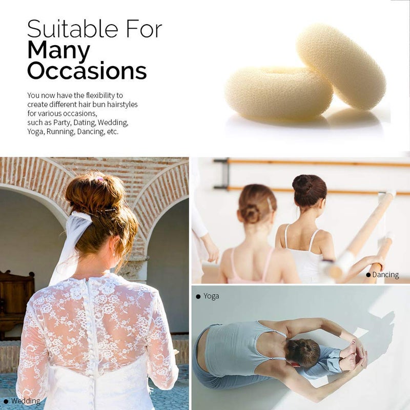 NICEMOVIC Hair Donut Bun Maker Blonde, Ring Style Bun, 2PCS Chignon Hair Medium Doughnut Shaper for Short and Thin Hair (Medium, 3 Inch/Beige) - Image 4