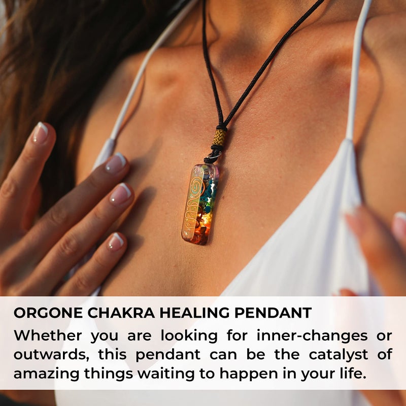 Orgonite Crystal Handmade Orgonite Crystal Seven Chakra Pendant with Adjustable Cord - Orgone Healing Stone Necklace for Spiritual Balance, Meditation, Yoga, Reiki, Gift for Men and Women - Image 3
