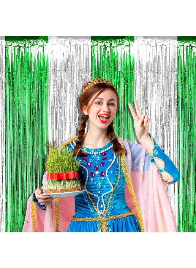 ستائر شرائط فويل لتزيين حفلات أعياد الميلاد (ستائر باللونين الأخضر والفضي - عبوة من 4) - Image 4