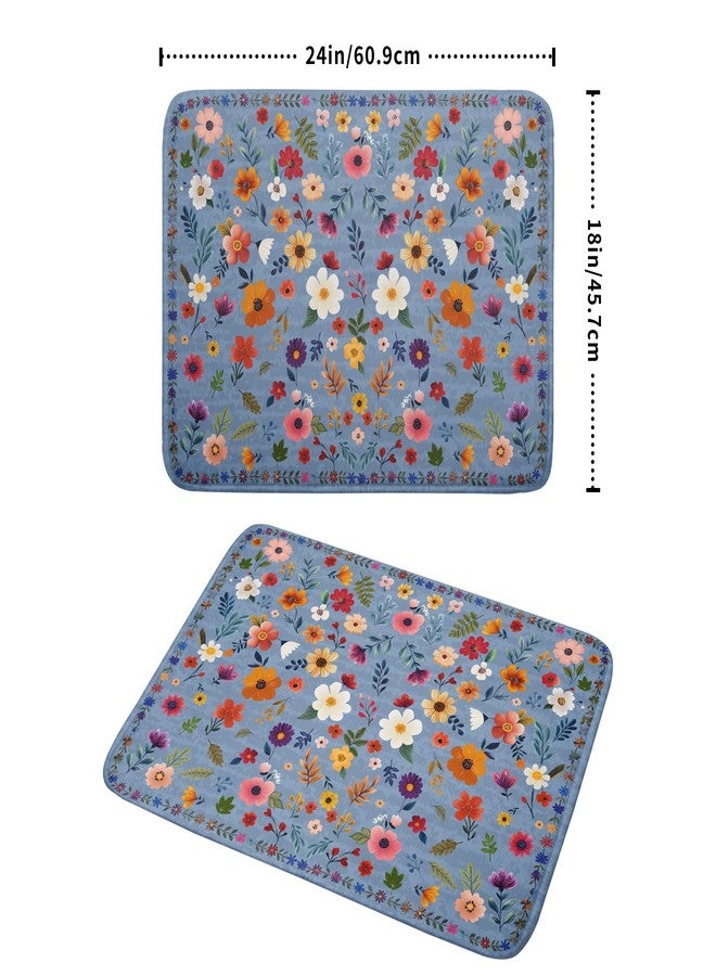 Giwawa Colorful Flower Dish Drying Mat - Blue Large Floral Coffee Mat for Kitchen Counter Decor 18 X 24 - Image 2