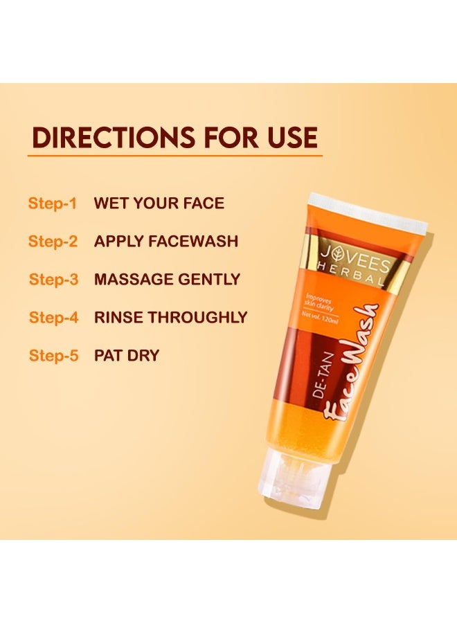 Jovees Herbal Detan Facewash For Glowing and Clear Skin With Liquorice & bearberry Ext. | Gentle Cleanser For Brighten, Even Tone and Hydrates Skin | Suitable for All- 120ml (pack of 3) - Image 5