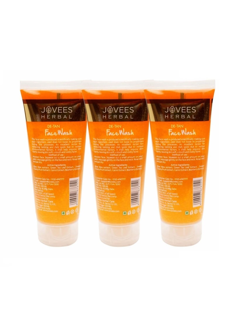 Jovees Herbal Detan Facewash For Glowing and Clear Skin With Liquorice & bearberry Ext. | Gentle Cleanser For Brighten, Even Tone and Hydrates Skin | Suitable for All- 120ml (pack of 3) - Image 4