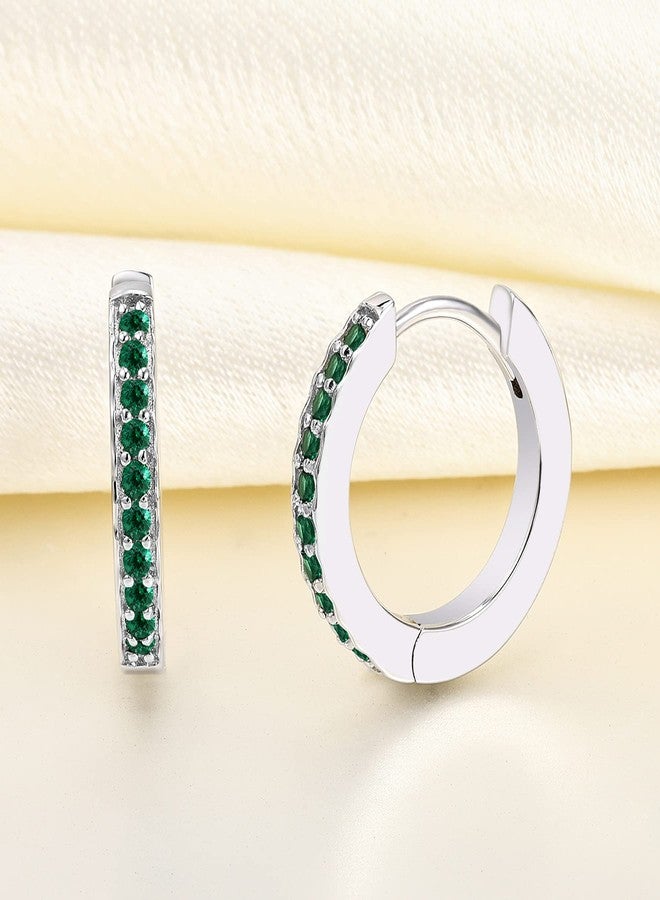 YL Round Huggie Earrings 925 Sterling Silver Halo Hoop Earrings Created Emerald Jewelry for Women - Image 4