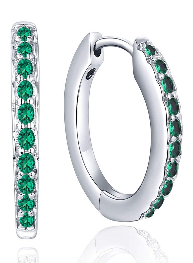 YL Round Huggie Earrings 925 Sterling Silver Halo Hoop Earrings Created Emerald Jewelry for Women - Image 1