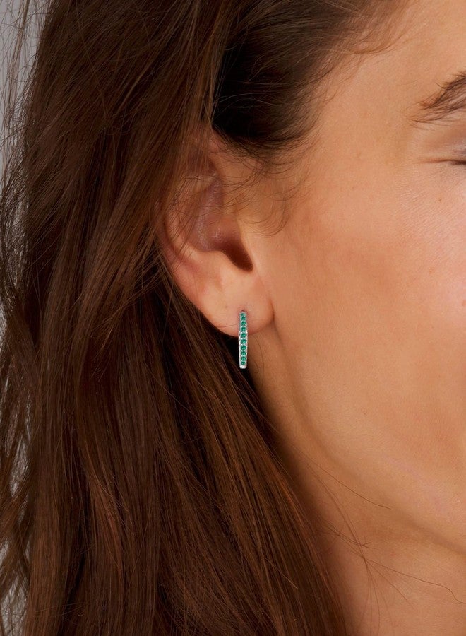 YL Round Huggie Earrings 925 Sterling Silver Halo Hoop Earrings Created Emerald Jewelry for Women - Image 2