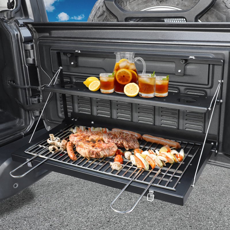 CheroCar for Jeep JL Tailgate Table Rear Foldable Cargo Shelf Aluminum Alloy Storage Rack for 20182025 Jeep Wrangler JL JLUBlack