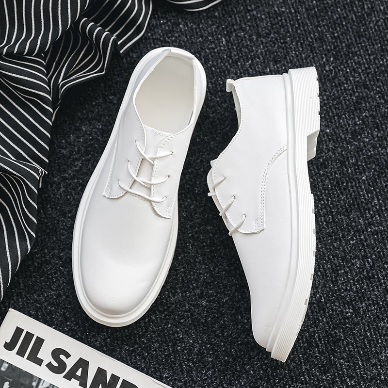 White Small Leather Shoes For Boys, Business Suits, Work, Students, Youth, Wedding Groomsmen, Pography, British Trendy Shoes - Image 2